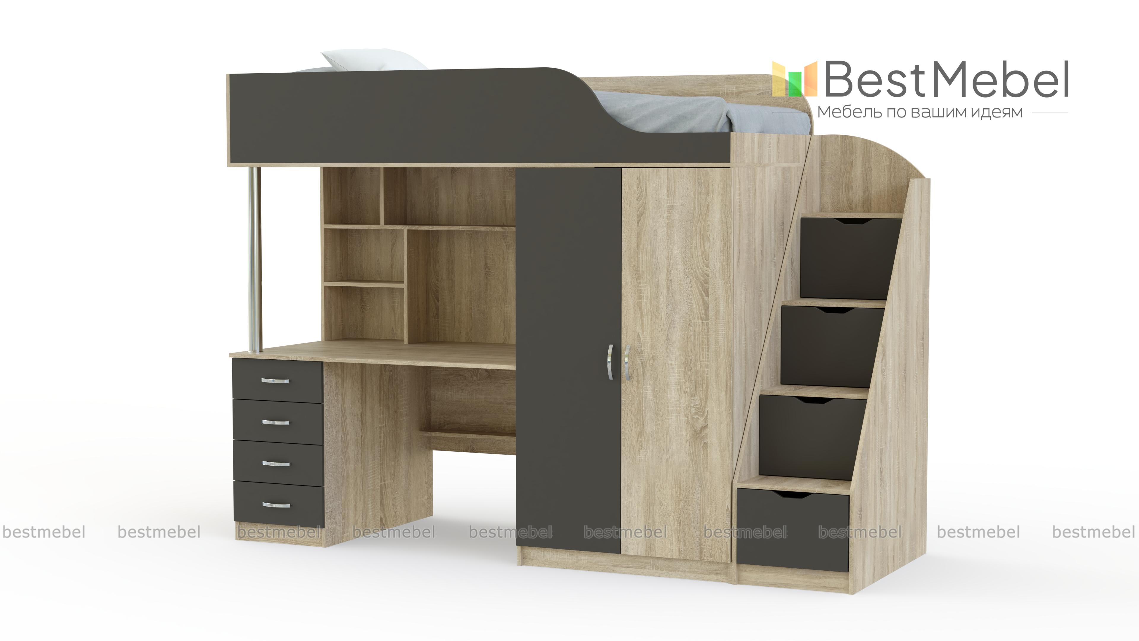 Кровать-чердак с рабочей зоной Мираж К7-4 BMS - Фото